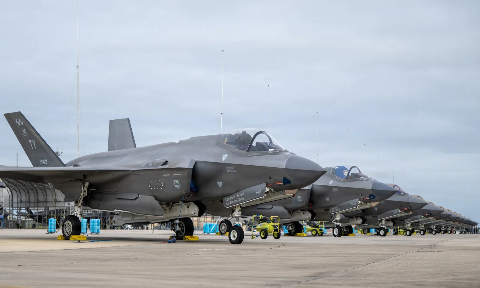 U.S. Air Force F-35A aircraft lined up at Tyndall Air Force Base
