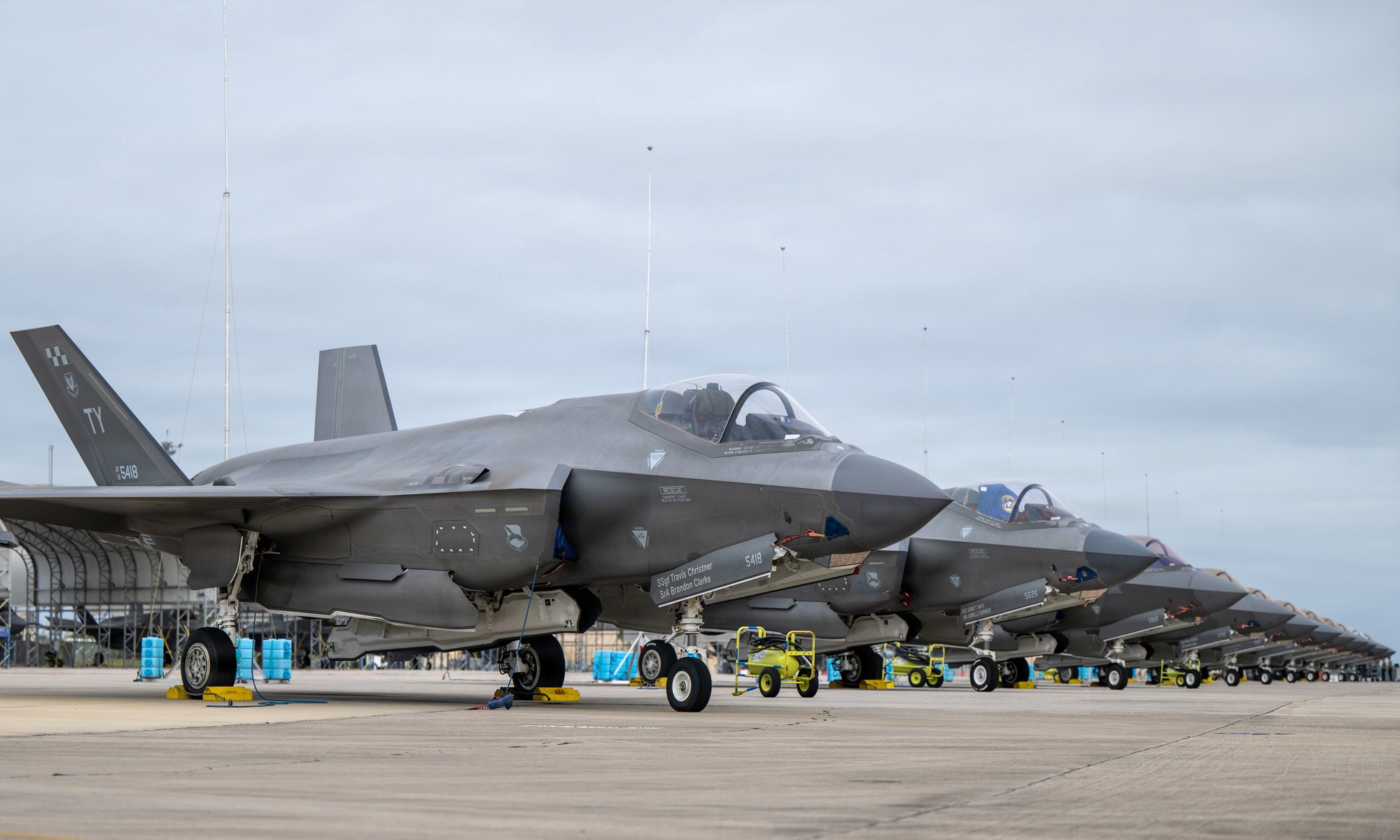 U.S. Air Force F-35A aircraft lined up at Tyndall Air Force Base